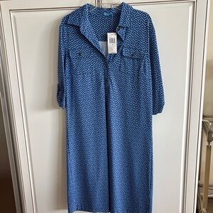 NWT J McLaughlin Half Sleeve Blue Swirl Geometric Dress Size Small